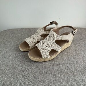 Soul Naturalizer Oasis Espadrille Wedge Macrame Sandals Womens 10 Cream Crochet